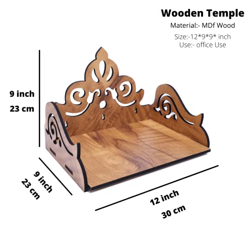 Image of Pooja Mandir for Home - Wooden Temple With Diya Stand for Shop, Office, Wall Mounting, Puja Stand, H-9In