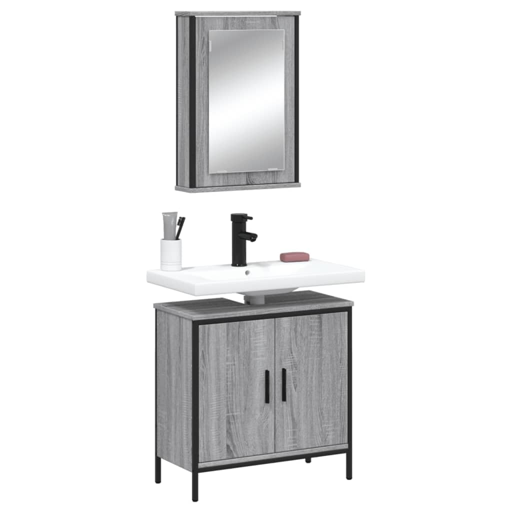 Juego de Muebles de Baño Madera Mecanizada Gris Sonoma Roble