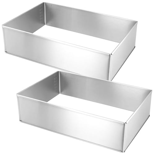 CHUIFAI 2 marcos para hornear rectangulares, ajustables, rectangulares, de acero inoxidable, rectangulares, ajustables, para la preparación de tartas en capas, extensible hasta 50 x 35 x 8 cm