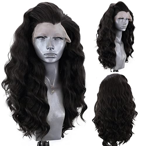 RDY Black Lace Front Synthetic Wig 24inch Loose Body Wave Heat Fiber Hair Long Wavy Lace Front Wigs for Women Half Hand Tied Wig Cosplay Daily Use Hair