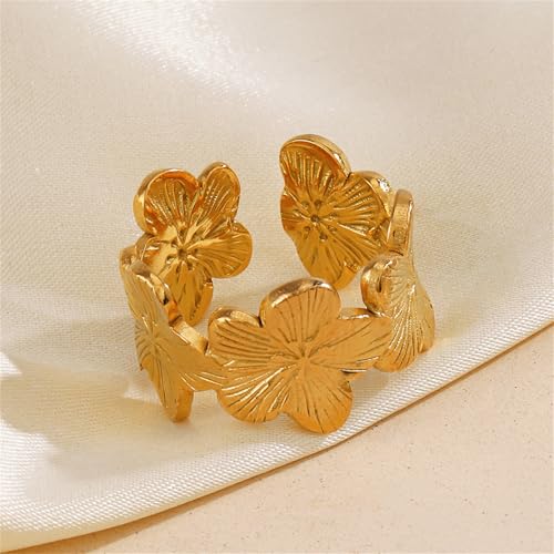 Annpro Chunky Flower Rings for Women,Boho Cute Flower Rings Trendy Adjustable Open Daisy Promise Engagement Ring Minimalist Statement Rings (Style-B,Gold-plated) by Annpro - Used condition - Image 6