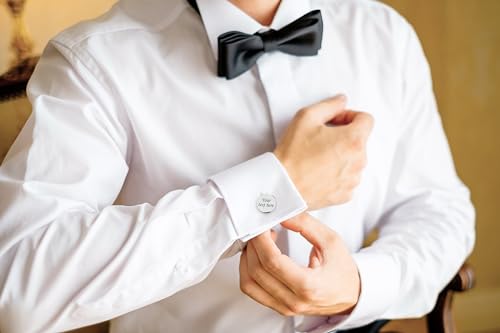 Custom engraved cufflinks for men, personalized wedding gift for groom, father of the bride & groom dad, best men, customized gold & silver cufflinks with dates, quotes or couples initials from bride2