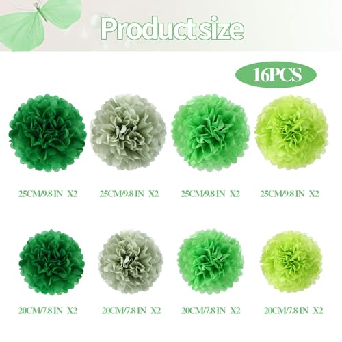 Image of BestoFun 16 PCS Green Party Decorations Tissue Paper Flowers Pom Poms Decorations for Girl Groovy Birthday Baby Shower Wedding Bachelorette Room Wall Hanging Decor