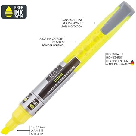 SERVE Liquid Ink Highlighter, 4 PCS PET Pouch (Yellow, Orange, Pink, Purple)