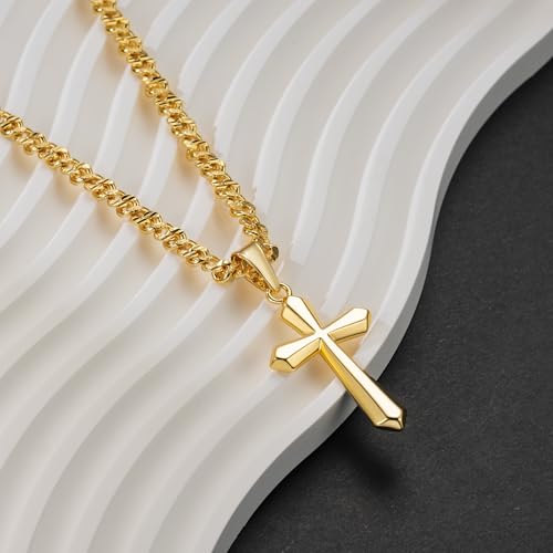 Gold Cross Necklace 14K Gold Cross Necklace for Men Crosses Pendant for Mens Vintage-Printed Meets Modern Geometric Crosses Chain for Mens Pendant Necklaces 22/24/26in4