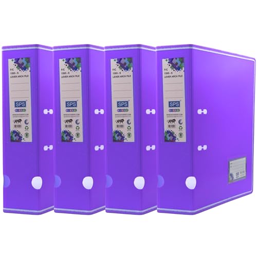 SPS Archivador de palanca de plástico irrompible para papeles legales, FC y A4, 100% plástico virgen (paquete de 4, morado)