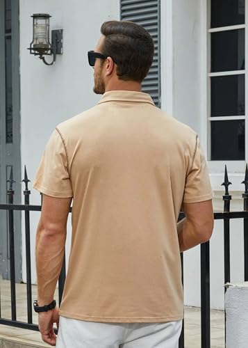 Men's Fashion Polo Shirts Classic Short Sleeve Lightweight Button Cotton T-Shirt Casual Golf Tee Tops with Pocket4