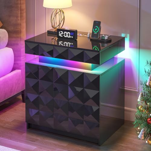 Dystler LED Night Stand with Charging Station, Lockable Hidden Drawer