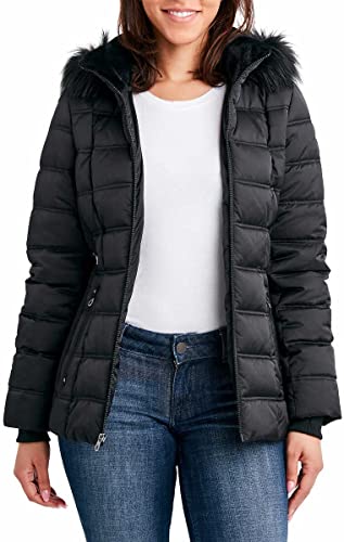 Nautica Womens Faux Fur Trim Hooded Midweight Puffer Jacket (Medium, Black) #TOP1