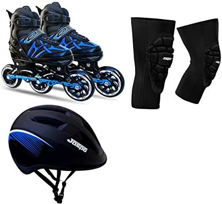 JASPO Radar Hydra-MAX Eco Adjustable Inline Shoe Skates Combo for All Age Groups (Blue, Large (5-8 UK))