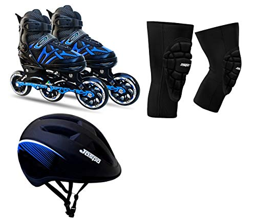 jaspoRadar Hydra-MAX Eco Adjustable Inline Shoe Skates Combo for All Age Groups (Blue, Small (10-13 UK))