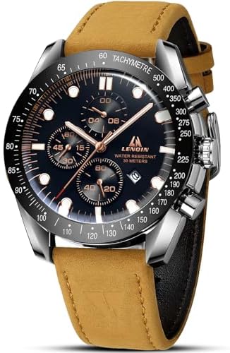LN LENQIN Men's Watch Analogue Quartz Watches Men Wristwatches Waterproof 30M Men's Watches Fashion Business Watches with Date Leather Watch