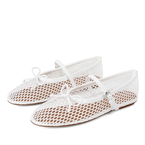 Image of MICIFA Women's Mesh Ballet Flats Fishnet Ballerina Flats Buckle Strap Mary Jane Causal Daily Dress Shoes
