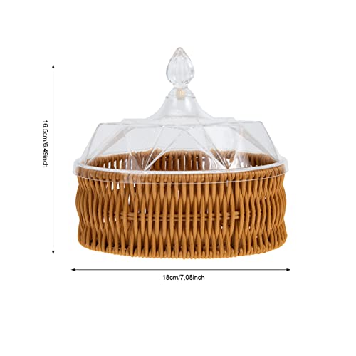 Ipetboom Cesta de Pão de Rattan Com Tampa Acrílica Natural Pão de Vime Pão Tecido Comida Fruta Veget