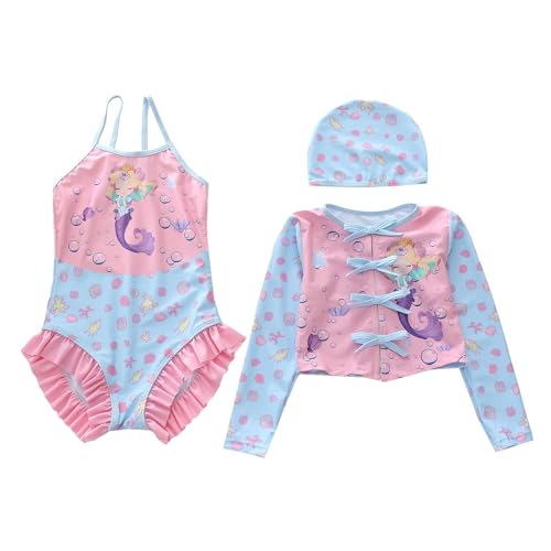 Maillot de bain bebe fille 1 piece et rashguard set anti uv pour la piscine de 3 a 12 ans