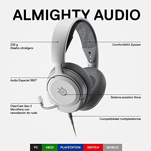 Cascos Gaming SteelSeries Arctis Nova 1 con cable y audio espacial blanco 3