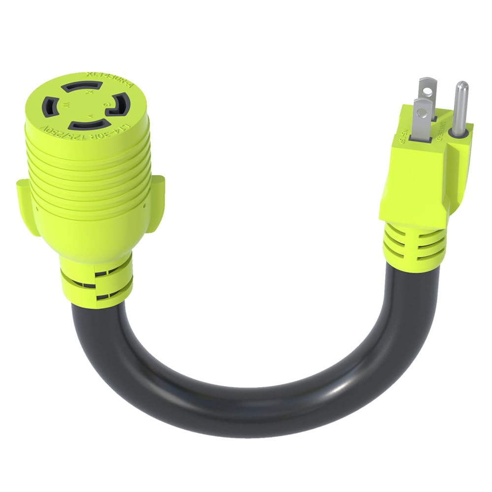 NEMA 5-15P to L14-30R Generator Adapter,3 Prong 15 AMP to 3 Prong 30 AMP Twist Lock Power Adapter. 5-15 Male Plug to L14-30 Female Adapter. STW 10AWG 1FT