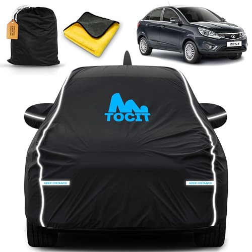 Image of Zest Waterproof Long Life Car Cover with Safety Glow Reflective Strap, Premium Velvet Velour Fabric, Soft & Stretchable, Machine Washable, Tri-Stitch Custom Fit with Mirror & Antenna Pocket