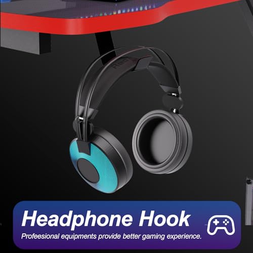 39 Inch Gaming Desk Ergonomic Home Office Desk Z-Shaped Computer Desk PC Workstation Modern Simple Study Table w/Headphone Hook Adjustable Leveling Foot Spacious Desktop,(Red) - Image 6