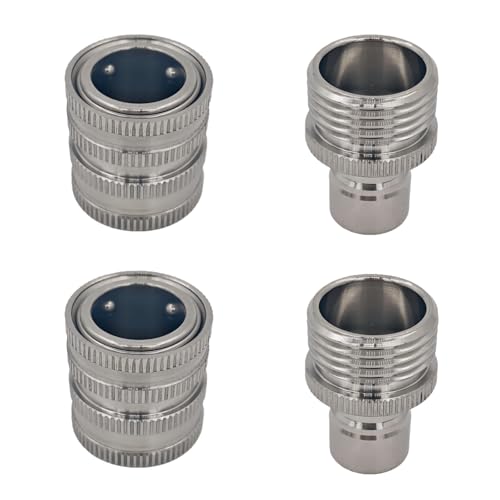 FUREHON 3/4 Inch Garden Hose Quick Connect Set Stainless Steel Quick Release Hose Connector & Adapter 2-Pack Leak-Proof Water Hose Fittings for Outdoor Faucet Sprinkler Nozzle