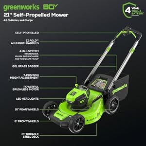 Greenworks 80V 21in Self-Propelled Lawn Mower, 4.0 Ah Battery and Charger — photo 2 of 6