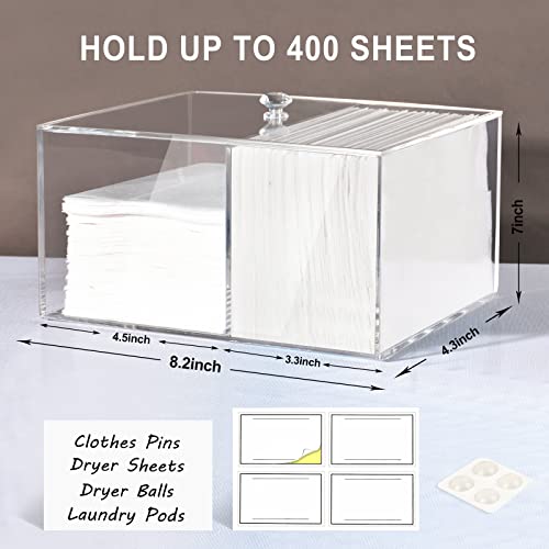 Simetufy Dryer Sheet Holder For Laundry Room, Clear Acrylic Dryer Sheet Dispenser Container Box With Lid, Large Capacity Fabric Softener Dryer Sheets Laundry Containers #TOP1