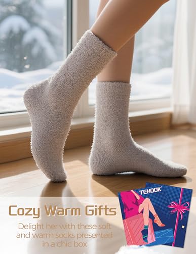 Image of TEHOOK Warm & Cozy Gifts for Women, Fluffy Fuzzy Plush Sleeping Slipper Socks - Soft Warm Fabric