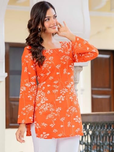 Image of Women's Cotton Printed A-line Straight Short Kurti