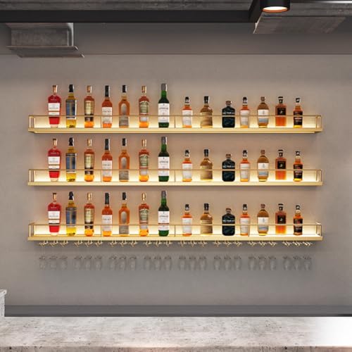 Étagères à liqueur suspendues avec support de rangement d'affichage à vin et verres à LED