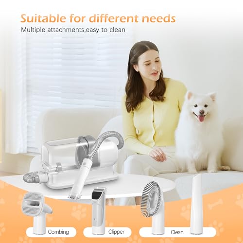 LMVVC Dog Grooming Vacuum, Pet Grooming Vacuum Kit 2.3L Suction 99% Pet Hair with 5 Tools for Dog Cat for Shedding Grooming, Low Noise (Grey & White)