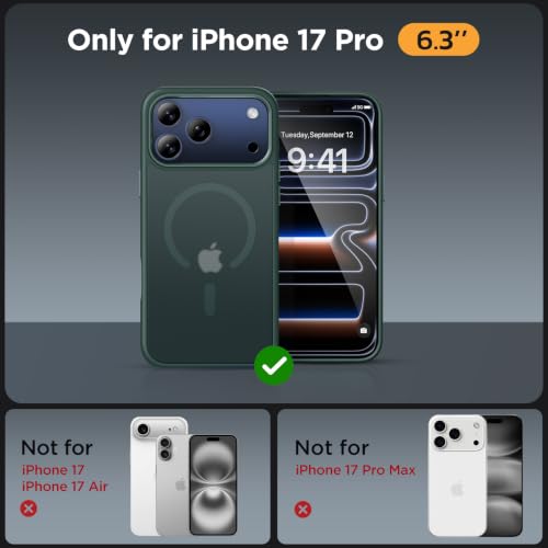 Image of Miracase Magnetic for iPhone 17 Pro Hard Shell Case 6.3 inch, [Compatible with MagSafe] Military-Grade Protection, Anti-Fingerprint, Slim Thin Phone Case for 17 Pro Cover with Screen Protector, Dark Green