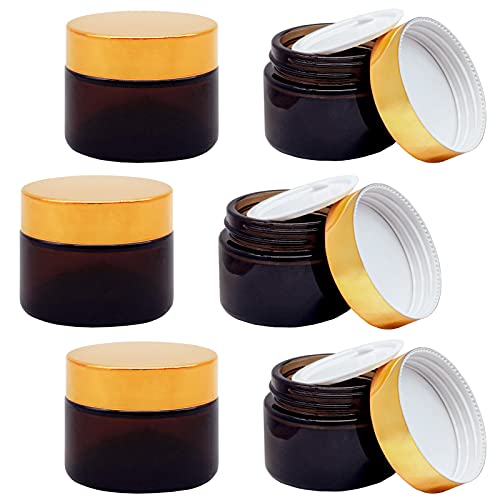 6 Piezas 30ml Tarros de Cristal de Ámbar con Tapa, Rellenables Botella de Pot Recipiente para Salve Crema Facial Loción Aromaterapia Cover