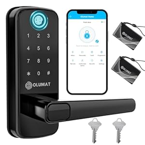 Smart Door Lock, OLUMAT Keyless Entry Door Lock Fingerprint Door Lock with Keypad Digital Door Lock with Handle for Home, Rental, Office and Hotel (Black)