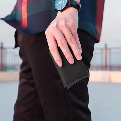 Leather Slim Card Holder RFID Blocking Credit Card Wallet Black Cards Case Holder Front Pocket for Men,Black4
