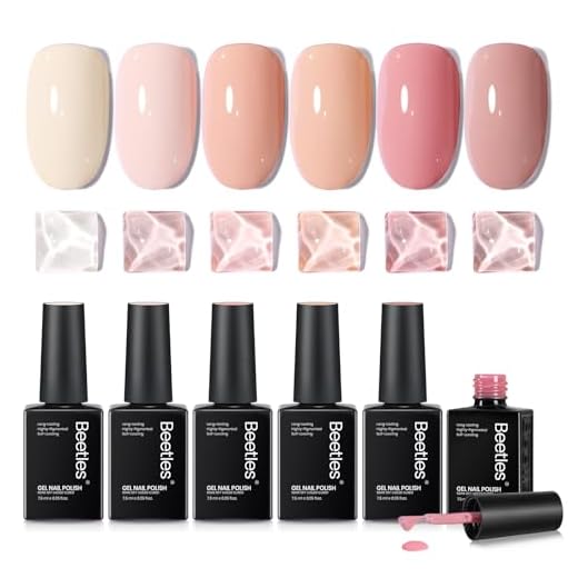 Conjunto de esmalte de gel Beetle Nude – 6 cores rosa claro nude kit de esmalte de gel de imersão para salão de manicure, faça você mesmo em casa, coleção Vanilla Cloud, presente para mulheres e