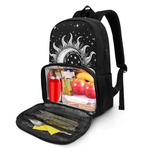 HUGS IDEA Zaino con portapranzo per ragazze e adolescenti, con porta pasti termico, per scuola elementare, zaino per studenti, Luna