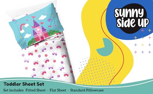 Image of Sunny Side Up Magic Castle Toddler Sheet Set - 3 Piece Toddler Bedding Set Includes Pillow Cover - Super Soft Floral Butterfly Microfiber Sheets