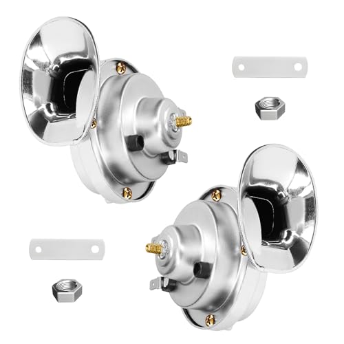 Rdxcv 2 PCS Super Loud Train Horn, 12V Waterproof Car Raging Sound Electric Snail Double Horn Replacement Kit, Universal High Tone Air Horns for Motorcycles Trucks Bikes Boats (Silver)