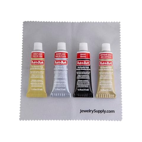 JewelrySupply Rub-N-Buff 4 Color Assortment with Premium Buffing Cloth (Silver Leaf, Antique Gold, Gold Leaf, Ebony) Cover