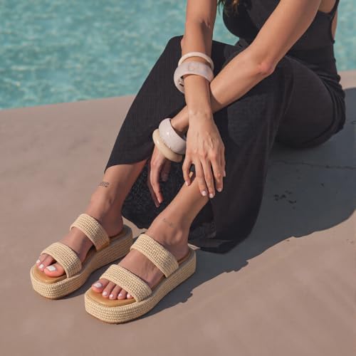 Image of EQAUDES Platform Sandals Women Slip on Espadrille Wedges Slides Bohemia Sandals Flatform Open Toe Beach Sandals