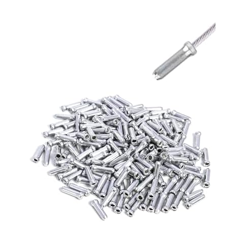 Ciomszan 200 Pcs Bike Cable End Caps, Cable End Crimps, Alloy Brake Cable End Tips for Road Mountain Bicycle, Silver Cover
