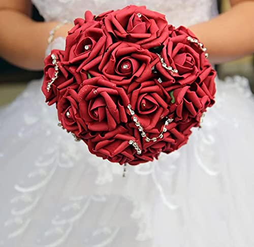 Image of VRB Dec 24 pcs Rose Artificial Flowers for Decoration,Artificial Flower,Flower for Hair Styling,Flower for Pooja, for Home Decor,Diwali.(24pcs - Dark Red Big Foam Rose)
