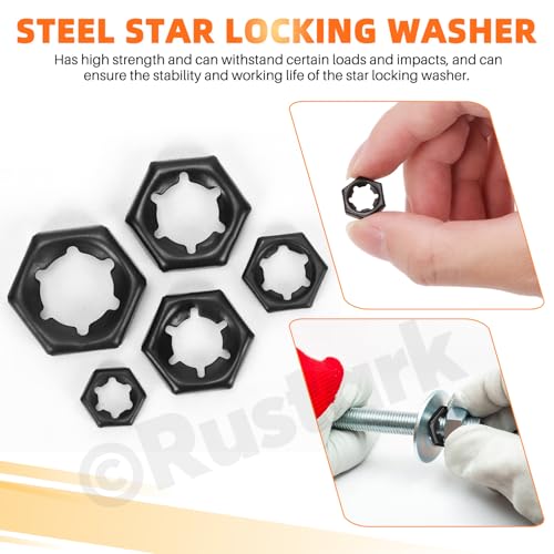 105Pcs M6 M8 M10 M12 M14 65Mn Push On Lock Nuts Assortment Kit Black Push Nuts Hex Hardware Nuts Fasteners Metric Machine Nuts for Machinery Manufacturing