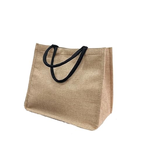 YINUK Vintage Women Shopping Bags Linen Tote Shopper Purses Large Summer Beach Handbags Portable High Capacity Top Handle(Black)