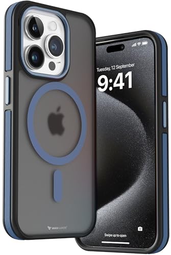 Image of Vaku Luxos Polycarbonate Elemento Magpro Back Cover Case For iPhone 15 Pro Max Shockproof Scratch Resistant Slim Thin Military-Grade Protection Support Mag-Safe Wireless Magnetic Charging - Blue
