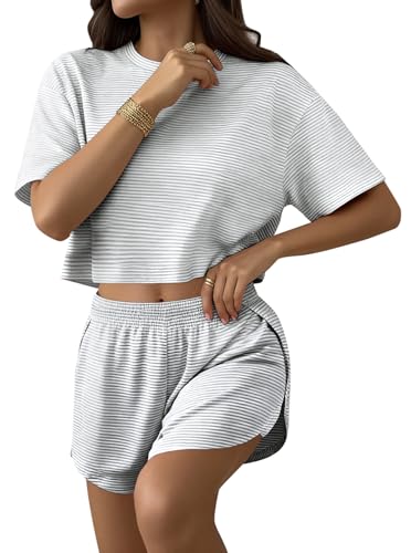 Image of Remidoo Women's Split Shorts Pajama Set Short Sleeve Tops and Shorts 2 Piece Pjs