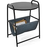 📚Modern&Schick📚 Dieser runde Beistelltisch kann überall z.B.Wohnzimmer, Sofa, Sofa oder Balkon verwendet werden. Es hat eine gut aussehende, praktische Stoffschlinge zum Aufbewahren all Ihrer Lieblingszeitschriften – Wir finden, Ihre Katze/Hund könnten es auch als neuen Ort für sie lieben.