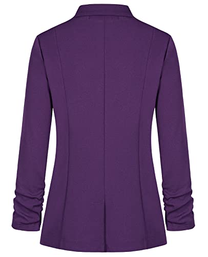 Blazers for Women Dressy Casual Ruched 3/4 Sleeve Lapel Button Work Office Cardigan Suit Jacket with Pockets3
