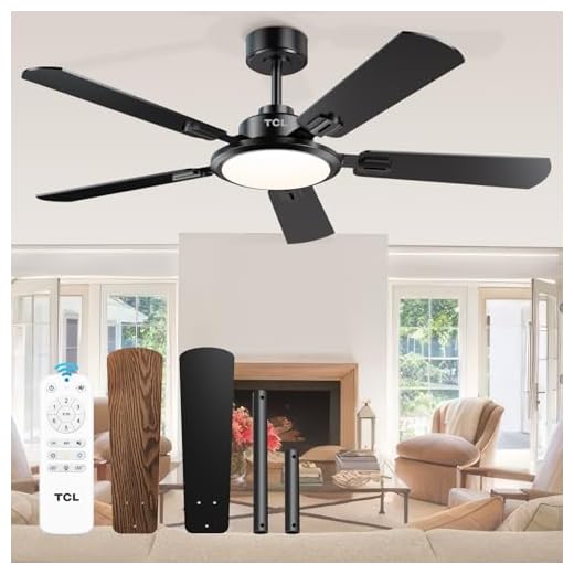 TCL Ceiling Fans with Lights, 52 Inch Ceiling Fan with Light and Remote Control, Reversible DC Motor, Noiseless, Dimmable 36W LED, Modern Ceiling Fan for Bedroom Living Room (Black)