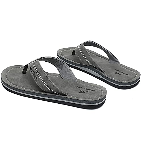 Image of Quickshark Mens Flip Flops Leather Thong Sandals Arch Support Beach Slippers